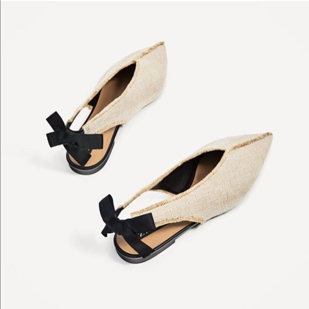 Zara frayed bow ballerina